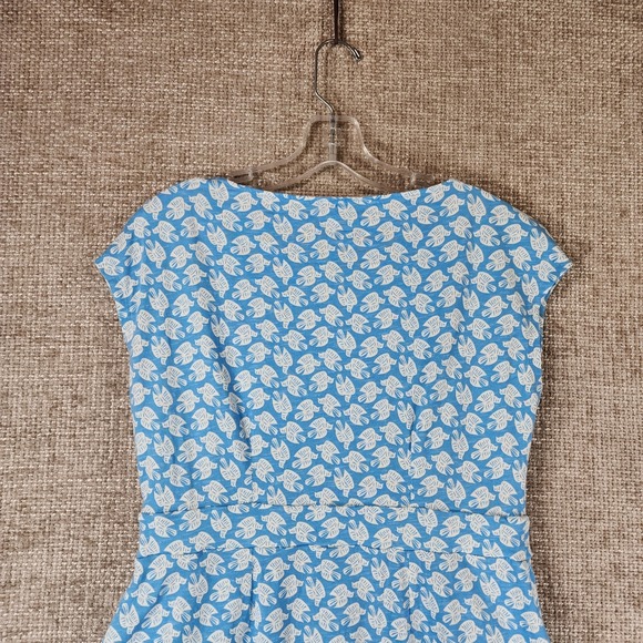BODEN Blue White Florrie Dove Bird Print Dress Womens 10P Pockets Stretch Knit - Picture 8 of 11